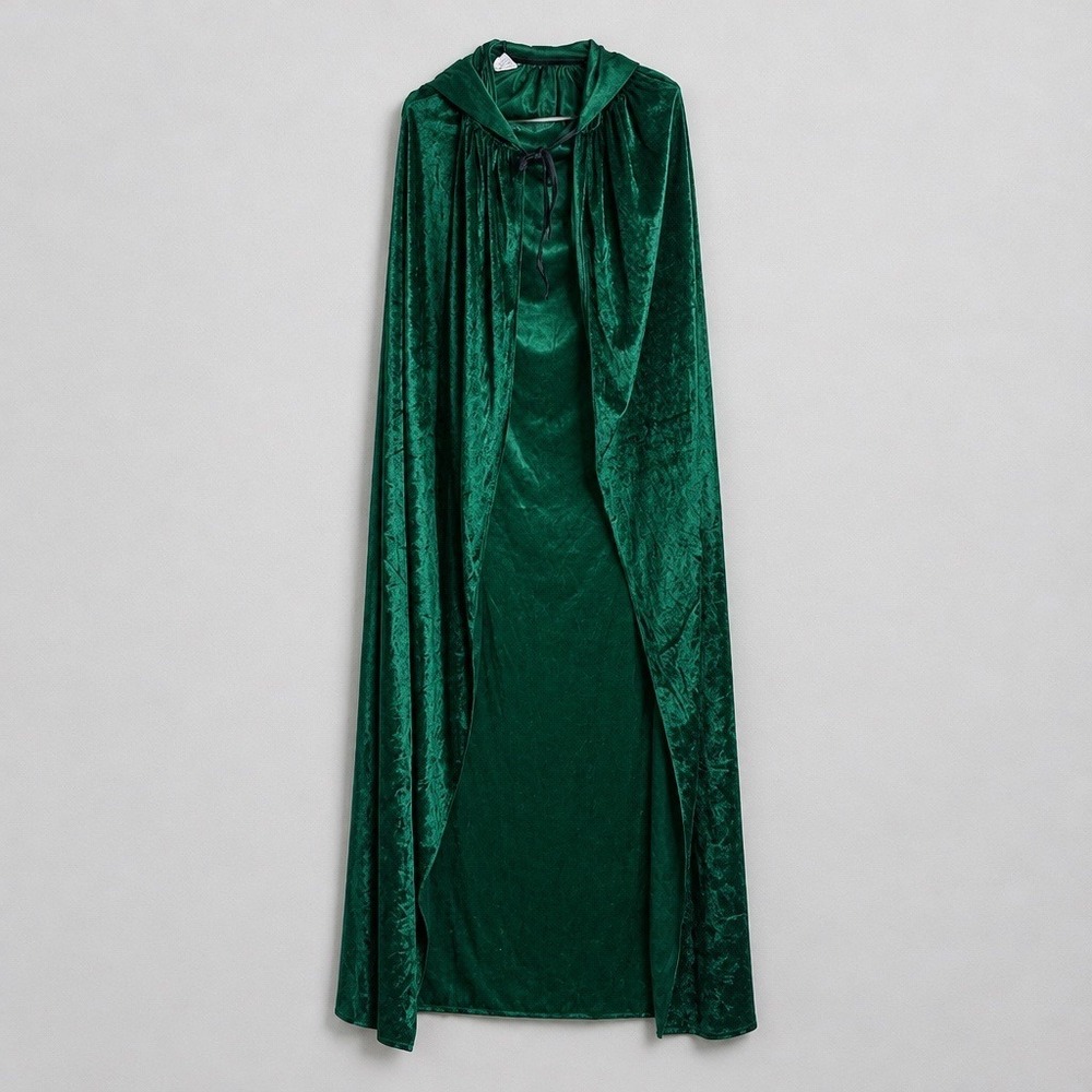 Green Velvet Hooded Cloak Cape Long Adult Costume Renaissance Vampire Cosplay